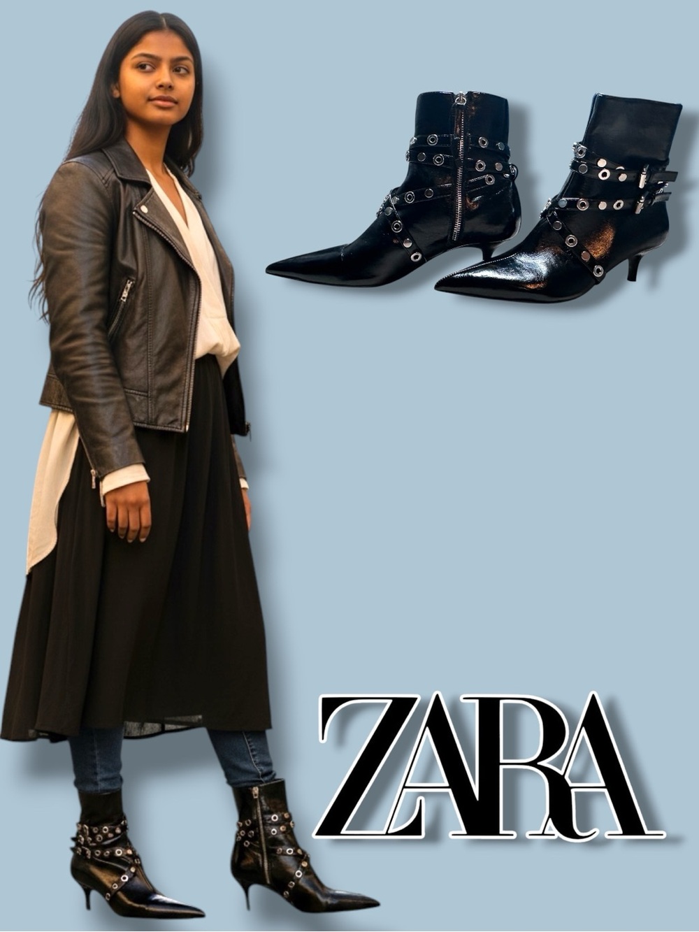 Never Worn Zara Metal Wrap Buckle Trim Heeled Booties. Size 8